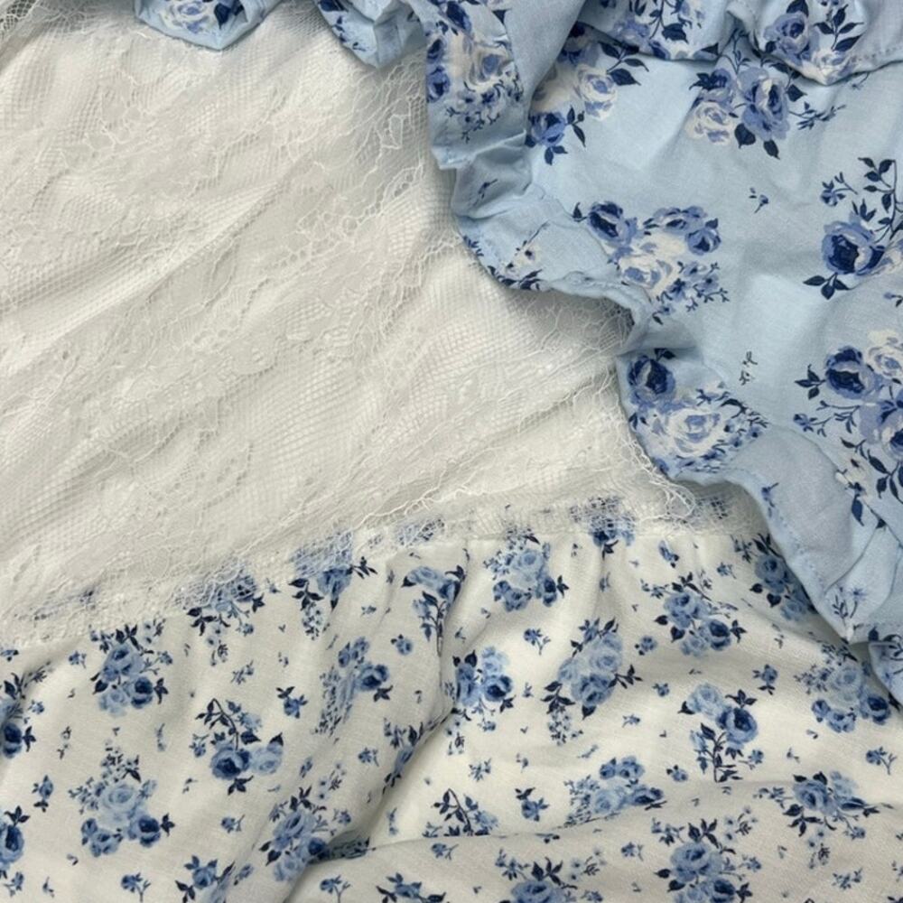 Francesca's Blue Floral Lace Tiered Midi Dress Cottagecore XL Adjustable - Picture 8 of 13